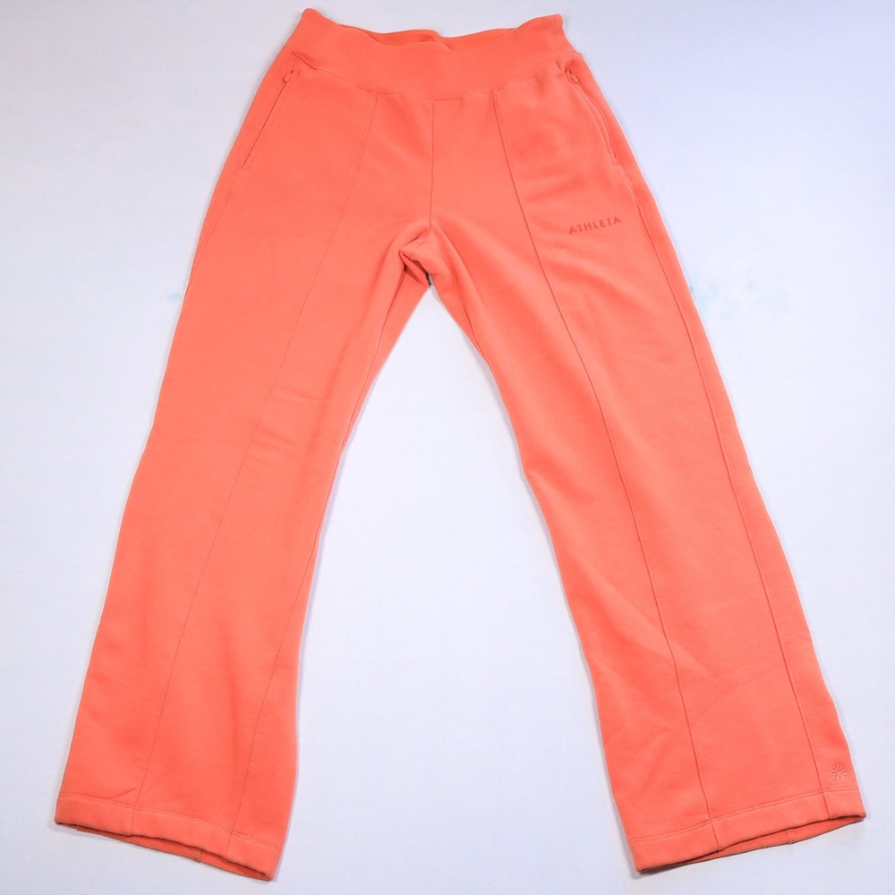 Athleta Retroplush Logo Straight Leg Pants Women MT Persimmon Orange Pintuck